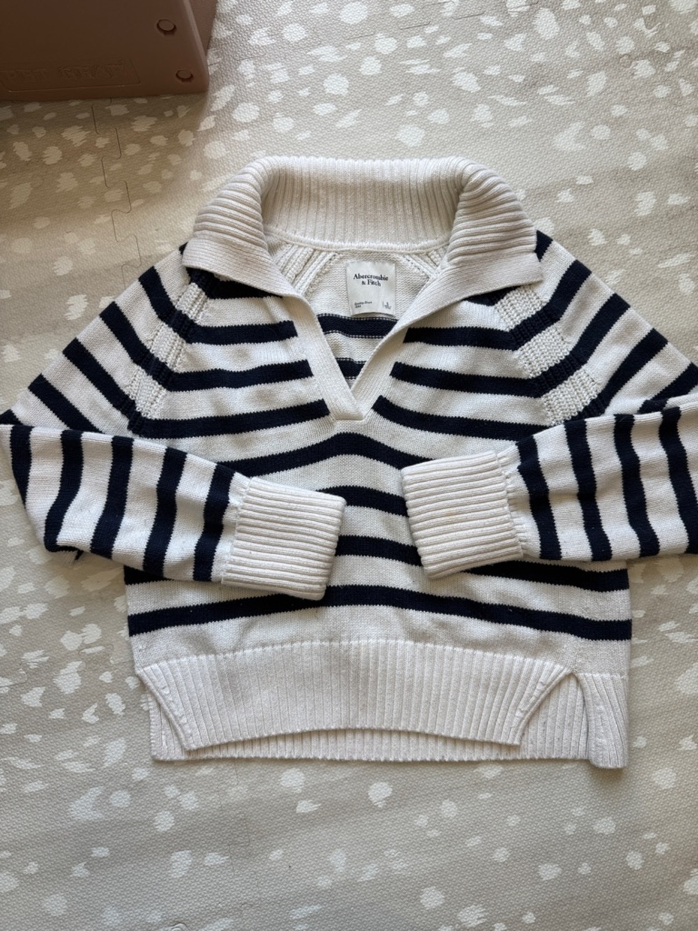 Abercrombie & Fitch Cream and Navy Striped Cowl Neck Sweater